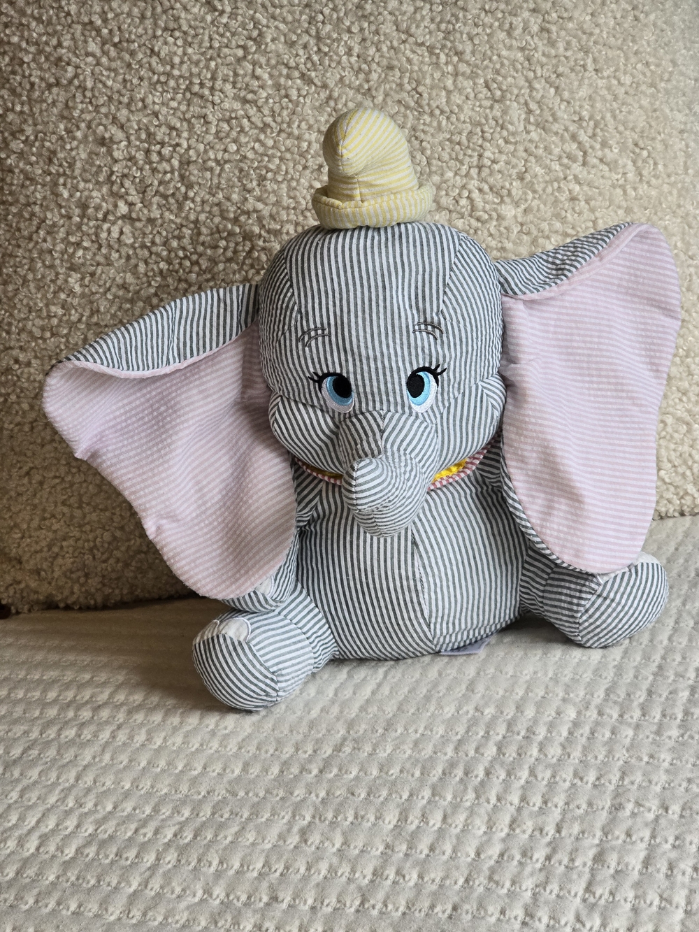 Disney Seersucker Stuffed Dumbo Sweet Stuffie For A Classic Nursery~Precious